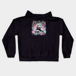 Sloth Wearing Headphones Music  Turntables Kids Hoodie